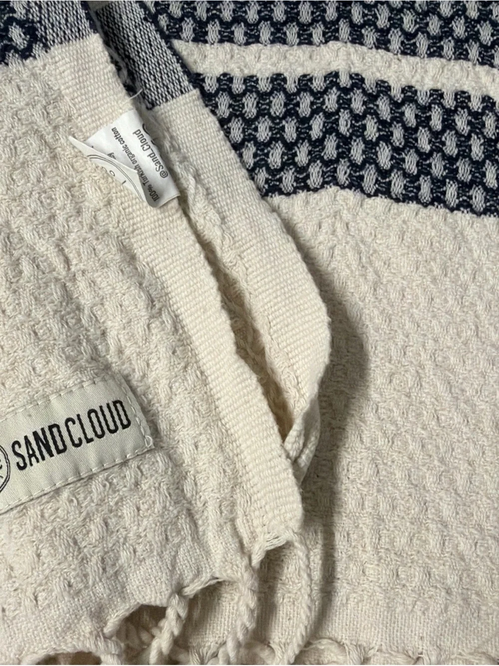 Sand cloud 100% organic Striped Cotton Throw Blanket in Cream, Navy and Red